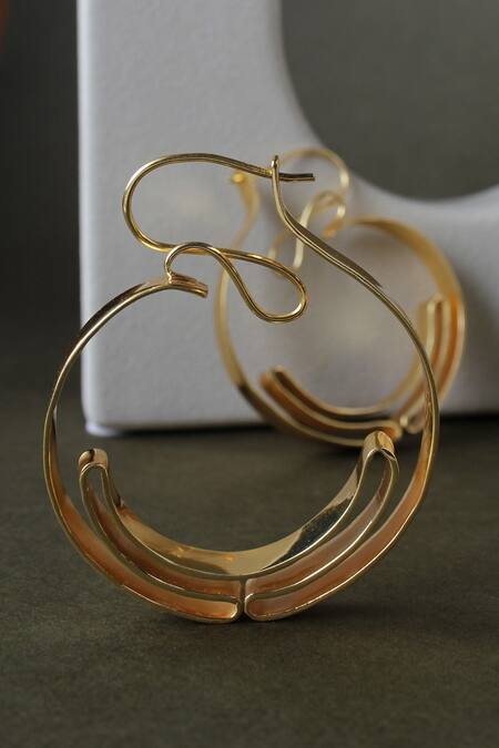 Heena Mittal_Gold Plated Orion Rippling Pattern Hoops _Online_at_Aza_Fashions