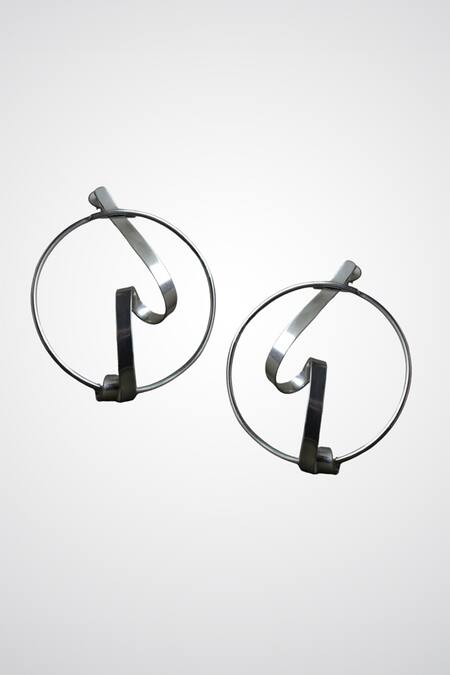 Heena Mittal_Silver Plated Sirius Rippling Pattern Hoops _Online_at_Aza_Fashions