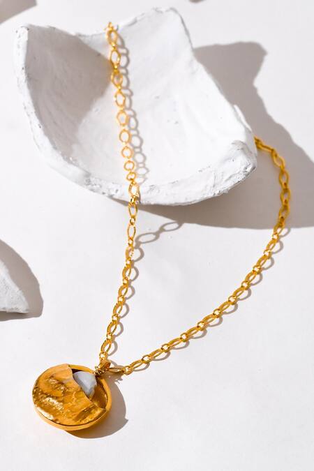 Heena Mittal_Gold Plated Lune Soleil Pearl Pendant Necklace Set _Online_at_Aza_Fashions