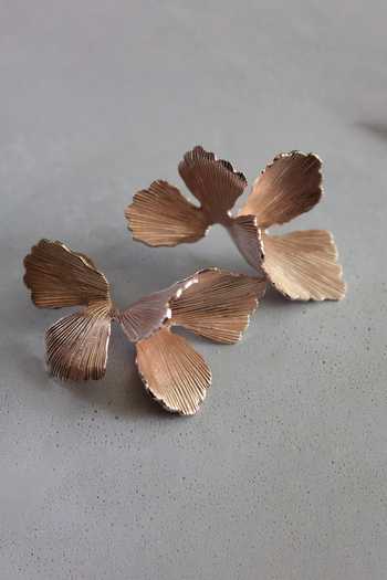 Heena Mittal_Gold Plated Textured Petal Stud Earrings _Online_at_Aza_Fashions