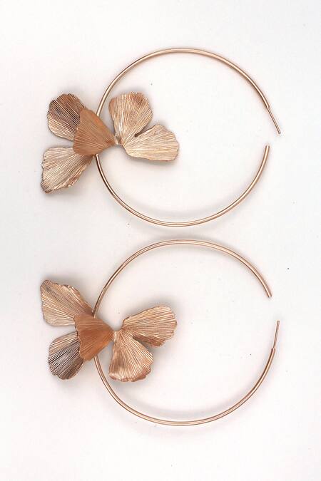 Heena Mittal_Rose Gold Fiore Textured Petal Hoops _Online_at_Aza_Fashions