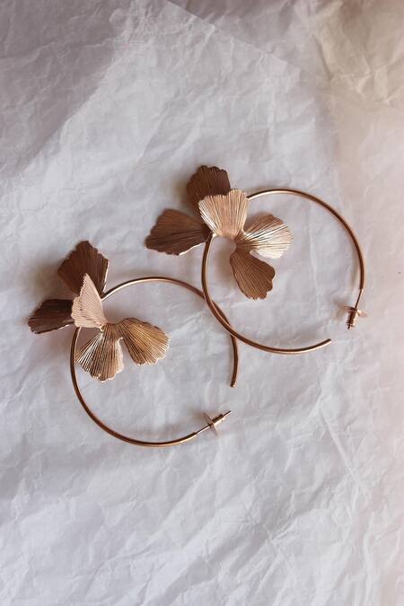 Buy_Heena Mittal_Rose Gold Fiore Textured Petal Hoops _Online_at_Aza_Fashions