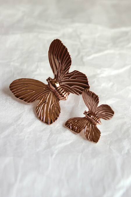 Buy_Heena Mittal_Rose Gold Butterfly Textured Earrings _Online_at_Aza_Fashions