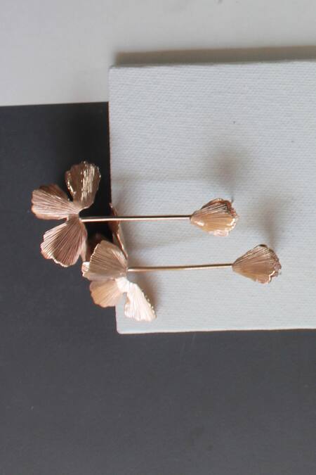Heena Mittal_Rose Gold Fiore Persannes Petal Dangler Earrings _Online_at_Aza_Fashions