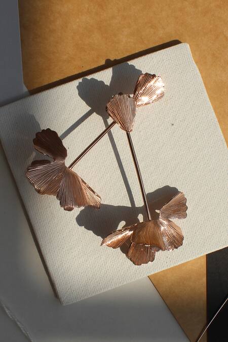 Buy_Heena Mittal_Rose Gold Fiore Persannes Petal Dangler Earrings _Online_at_Aza_Fashions