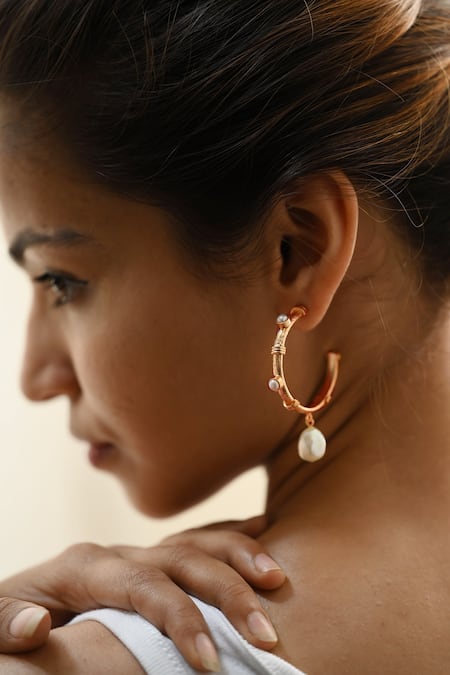 Buy_Heena Mittal_Rose Gold Pearls Charmer Drop Half-hoops _Online_at_Aza_Fashions
