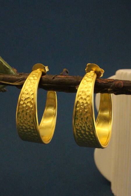 Shop_Heena Mittal_Gold Plated Hailey Textured Hoops 