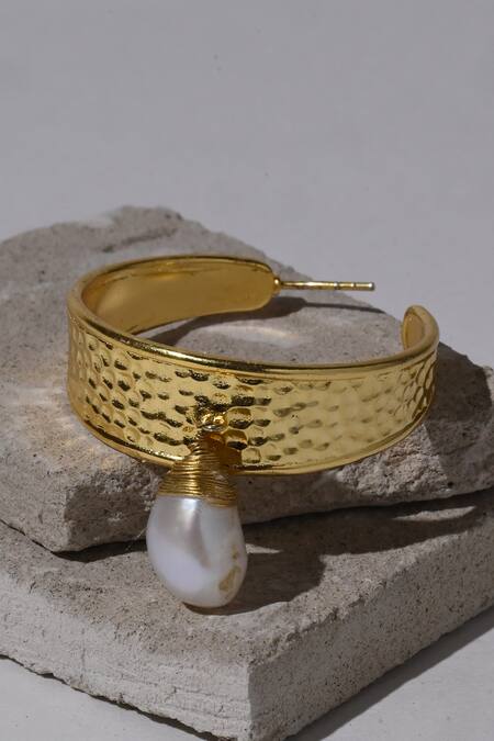 Shop_Heena Mittal_Gold Plated Pearls Hailey Drop Hoops _Online_at_Aza_Fashions