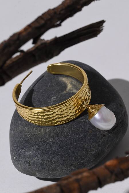 Heena Mittal_Gold Plated Pearls Hailey Drop Hoops _at_Aza_Fashions