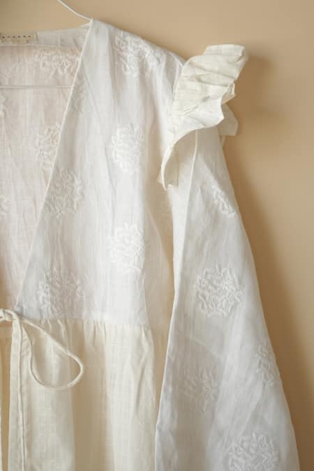 Shop_Banera_Ivory Cotton Cut Work, Bernice Threadwork Bodice Top With Cutwork Pant _Online_at_Aza_Fashions