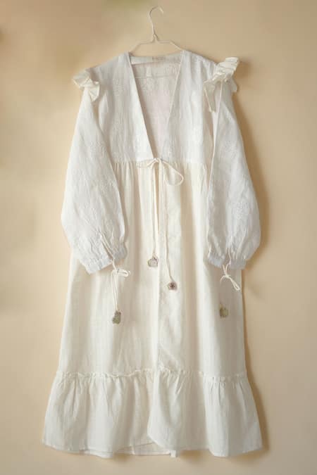 Banera_Ivory Cotton Cut Work, Bernice Threadwork Bodice Top With Cutwork Pant _at_Aza_Fashions