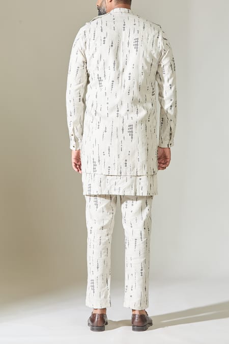 Shop Son Of A Noble Snob White Cotton Abstract Print Pathani Kurta And Pant Set at Aza Fashions Shop_Son Of A Noble Snob_White Cotton Abstract Print Pathani Kurta And Pant Set _at_Aza_Fashions