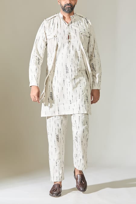 Shop Son Of A Noble Snob White Cotton Abstract Print Pathani Kurta And Pant Set Online at Aza Fashions Shop_Son Of A Noble Snob_White Cotton Abstract Print Pathani Kurta And Pant Set _Online_at_Aza_Fashions