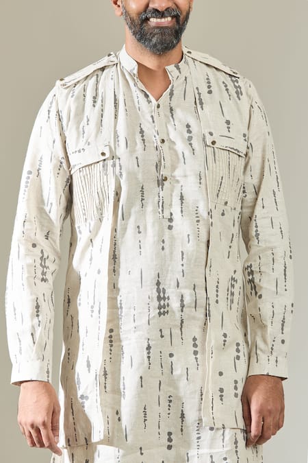 Son Of A Noble Snob White Cotton Abstract Print Pathani Kurta And Pant Set at Aza Fashions Son Of A Noble Snob_White Cotton Abstract Print Pathani Kurta And Pant Set _at_Aza_Fashions