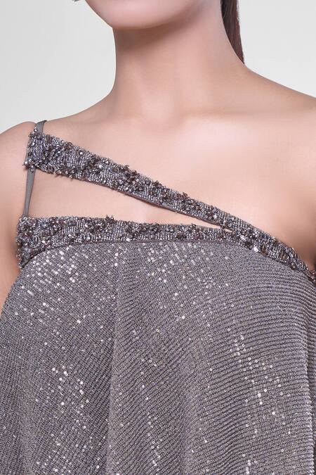 Buy Babita Malkani Brown Crepe Sequins, Crystals, Piping Asymmetric Embroidered Jumpsuit Online at Aza Fashions Buy_Babita Malkani_Brown Crepe Sequins, Crystals, Piping Asymmetric Embroidered Jumpsuit_Online_at_Aza_Fashions