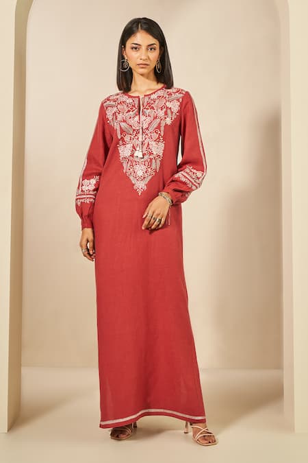 Grassroot By Anita Dongre Timandra Bird Yoke Embroidered Kaftan 