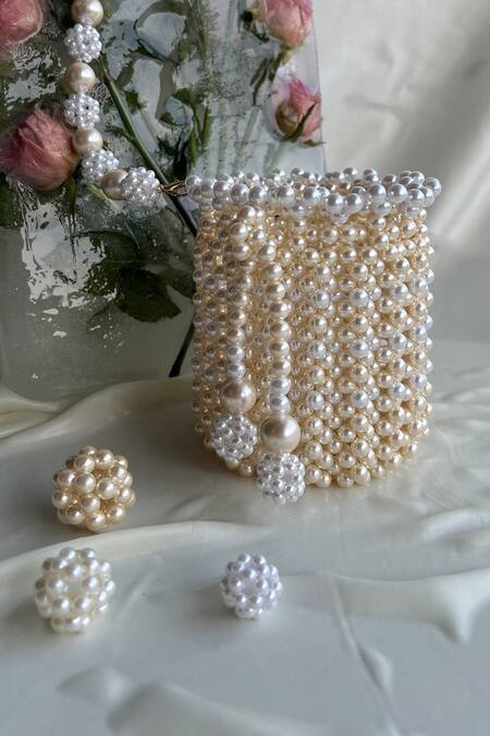 Rubilon_White Pearls Nyra Potli Bag _Online_at_Aza_Fashions