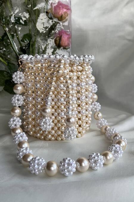 Rubilon_White Pearls Nyra Potli Bag _at_Aza_Fashions