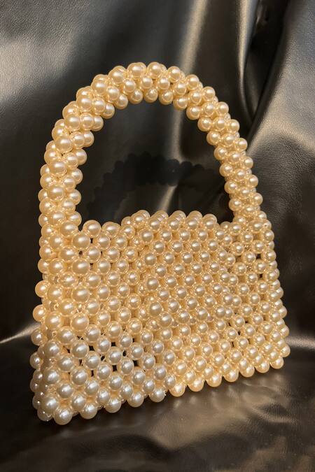 Rubilon_White Pearls Handcrafted Embellished Handbag _Online_at_Aza_Fashions