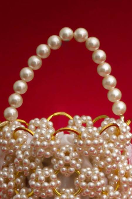 Amyra White Pearls Leila Embellished Bag Online at Aza Fashions Amyra_White Pearls Leila Embellished Bag_Online_at_Aza_Fashions
