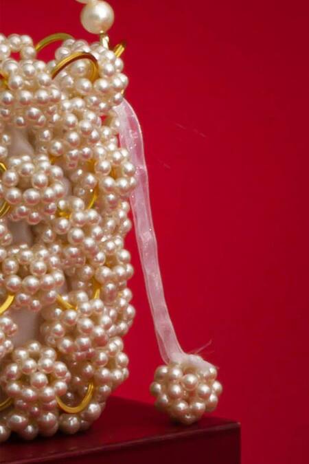 Shop Amyra White Pearls Leila Embellished Bag Online at Aza Fashions Shop_Amyra_White Pearls Leila Embellished Bag_Online_at_Aza_Fashions