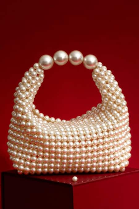 Shop Amyra White Pearls Zia Purse at Aza Fashions Shop_Amyra_White Pearls Zia Purse_at_Aza_Fashions