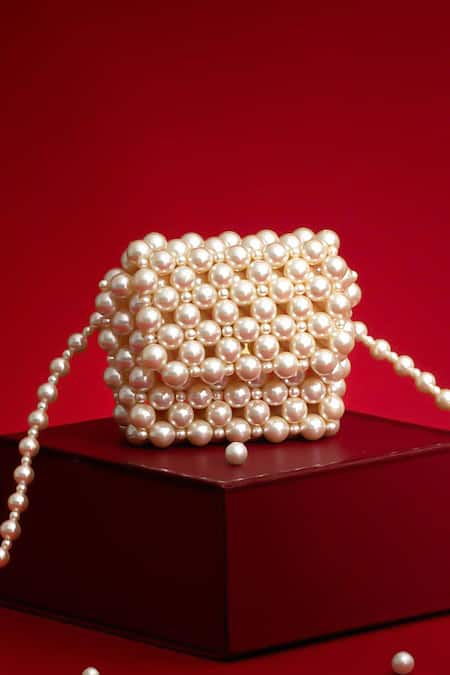 Shop Amyra White Pearls Alba Belt Bag at Aza Fashions Shop_Amyra_White Pearls Alba Belt Bag _at_Aza_Fashions