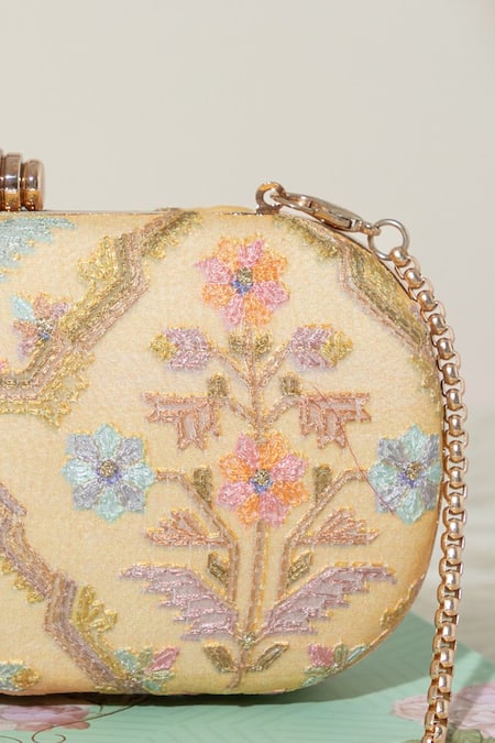 Amyra_Yellow Embroidery Avira Floral Clutch _Online_at_Aza_Fashions