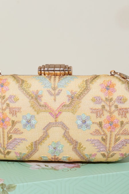 Buy_Amyra_Yellow Embroidery Avira Floral Clutch _Online_at_Aza_Fashions