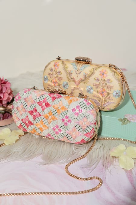 Shop_Amyra_Yellow Embroidery Avira Floral Clutch _Online_at_Aza_Fashions