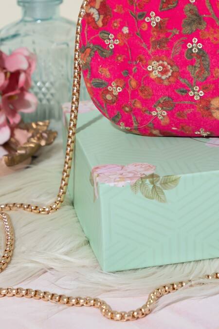 Shop_Amyra_Pink Sequins, Embroidery Eva Floral Print Clutch_Online_at_Aza_Fashions