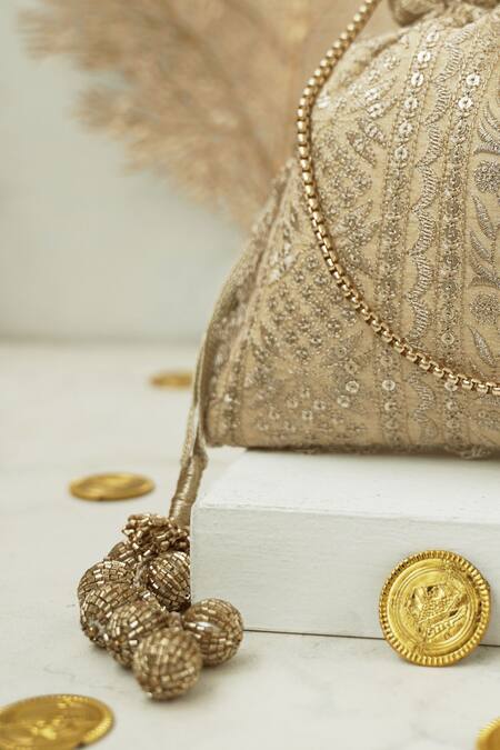 Buy_Amyra_Gold Embroidery, Sequins Mirai Potli_Online_at_Aza_Fashions