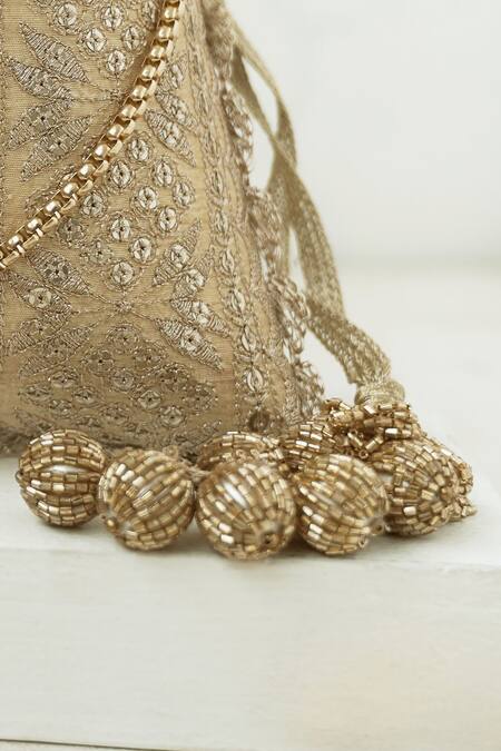 Shop_Amyra_Gold Embroidery, Sequins Mirai Potli_Online_at_Aza_Fashions