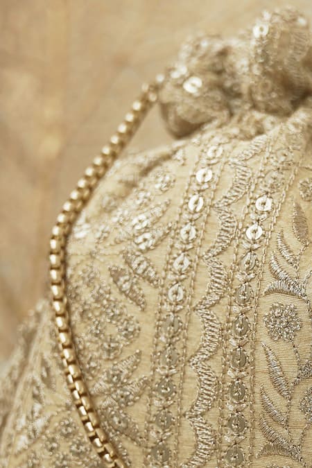 Amyra_Gold Embroidery, Sequins Mirai Potli_at_Aza_Fashions