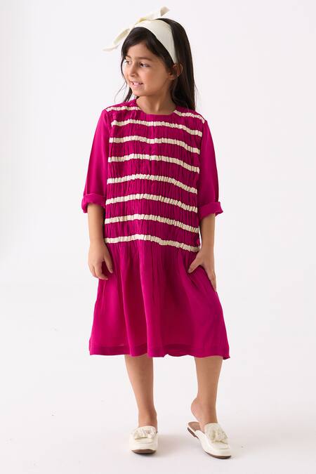 Buy Three Fuchsia Crepe Twill Tape Smocking Detail Dress Online at Aza Fashions Buy_Three_Fuchsia Crepe Twill Tape Smocking Detail Dress _Online_at_Aza_Fashions