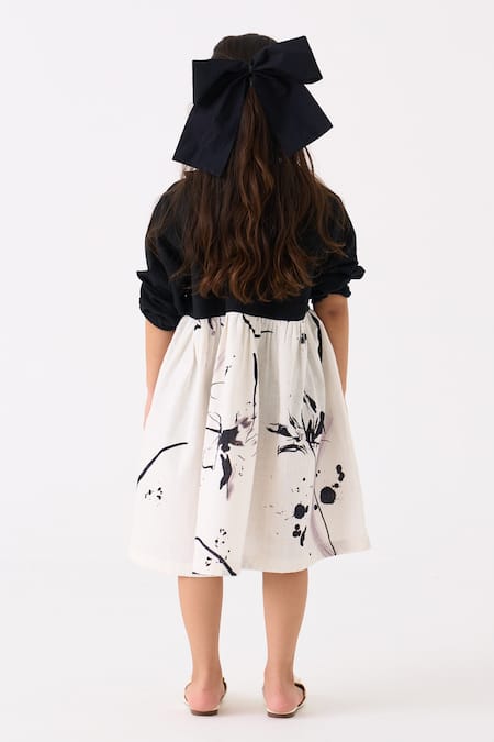 Shop Three Black Handloom Cotton Printed Floral Hand Woven Dress at Aza Fashions Shop_Three_Black Handloom Cotton Printed Floral Hand Woven Dress _at_Aza_Fashions