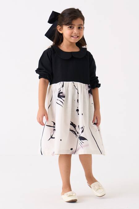 Shop Three Black Handloom Cotton Printed Floral Hand Woven Dress Online at Aza Fashions Shop_Three_Black Handloom Cotton Printed Floral Hand Woven Dress _Online_at_Aza_Fashions