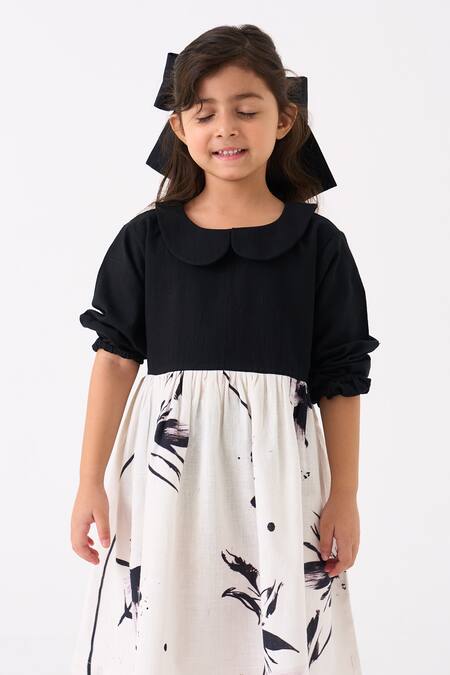 Three Black Handloom Cotton Printed Floral Hand Woven Dress at Aza Fashions Three_Black Handloom Cotton Printed Floral Hand Woven Dress _at_Aza_Fashions