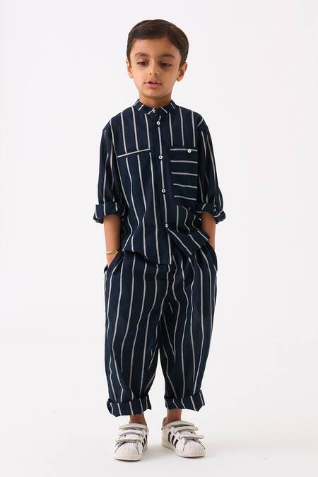 Buy_Three_Black Mul Printed Stripe Hand Woven Shirt_Online_at_Aza_Fashions