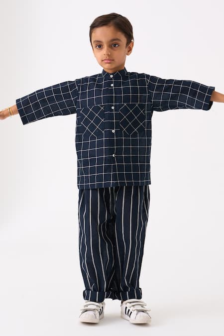 Buy_Three_Black Mul Printed Checks Hand Woven Shirt_Online_at_Aza_Fashions