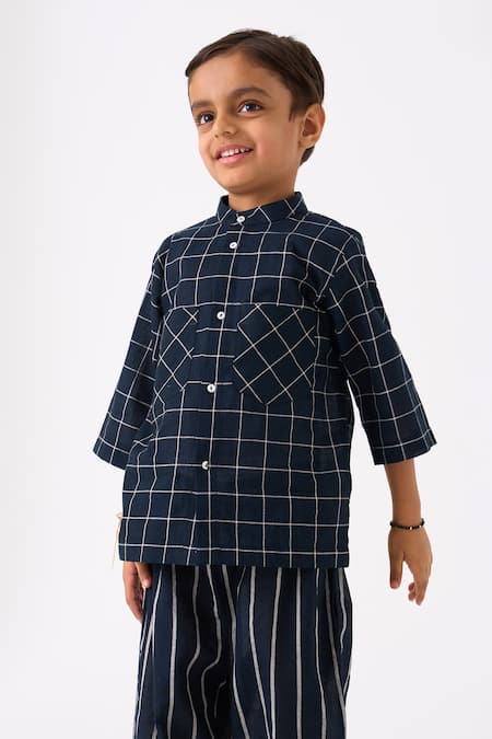 Three_Black Mul Printed Checks Hand Woven Shirt_at_Aza_Fashions