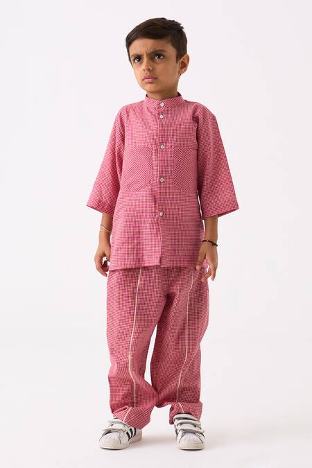 Three_Pink Mul Printed Checks Hand Woven Pattern Shirt_Online_at_Aza_Fashions