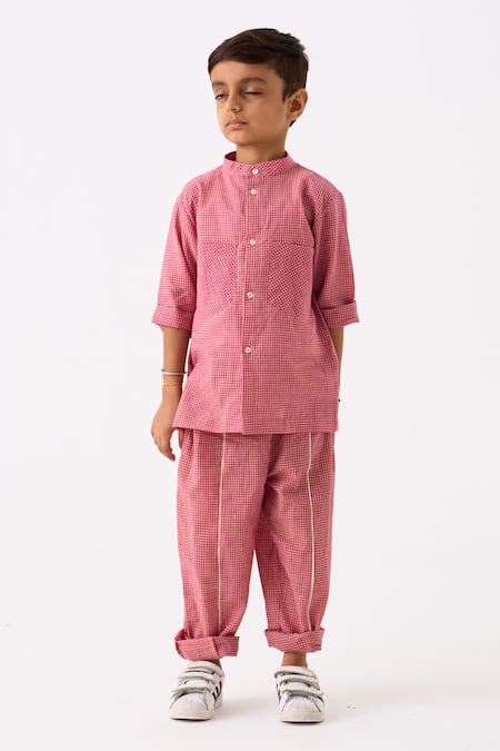 Buy_Three_Pink Mul Printed Checks Hand Woven Pattern Shirt_Online_at_Aza_Fashions