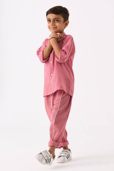 Shop_Three_Pink Mul Printed Checks Hand Woven Pattern Shirt_Online_at_Aza_Fashions