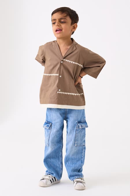 Three Brown Poplin Embroidered Thread Triangle Shirt Online at Aza Fashions Three_Brown Poplin Embroidered Thread Triangle Shirt _Online_at_Aza_Fashions
