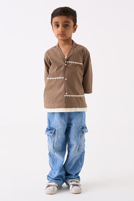 Buy Three Brown Poplin Embroidered Thread Triangle Shirt Online at Aza Fashions Buy_Three_Brown Poplin Embroidered Thread Triangle Shirt _Online_at_Aza_Fashions