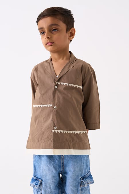 Shop Three Brown Poplin Embroidered Thread Triangle Shirt Online at Aza Fashions Shop_Three_Brown Poplin Embroidered Thread Triangle Shirt _Online_at_Aza_Fashions