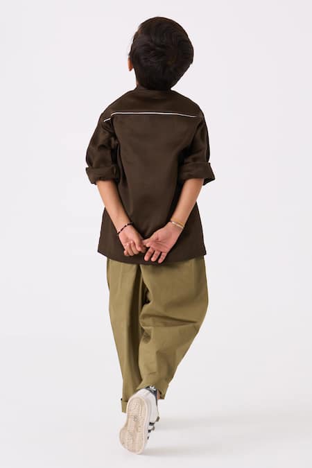 Shop Three Green Chanderi Embroidered Thread Pocket Shirt at Aza Fashions Shop_Three_Green Chanderi Embroidered Thread Pocket Shirt _at_Aza_Fashions