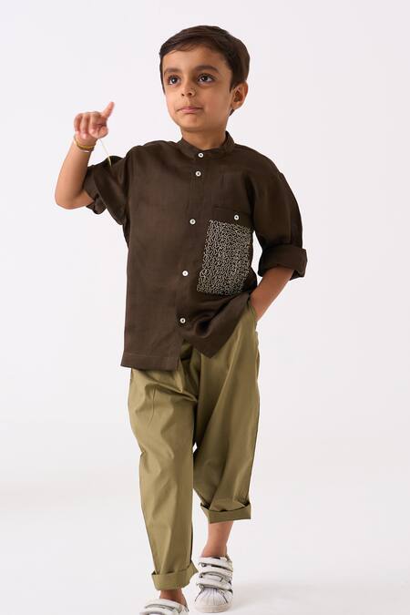 Three Green Chanderi Embroidered Thread Pocket Shirt Online at Aza Fashions Three_Green Chanderi Embroidered Thread Pocket Shirt _Online_at_Aza_Fashions