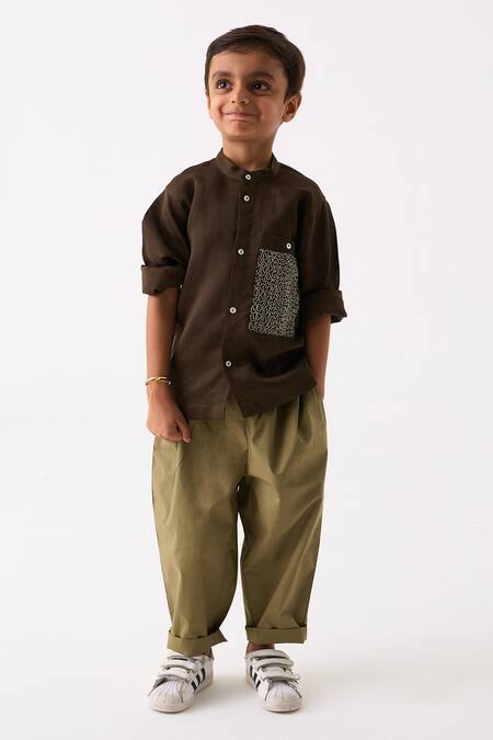 Buy Three Green Chanderi Embroidered Thread Pocket Shirt Online at Aza Fashions Buy_Three_Green Chanderi Embroidered Thread Pocket Shirt _Online_at_Aza_Fashions